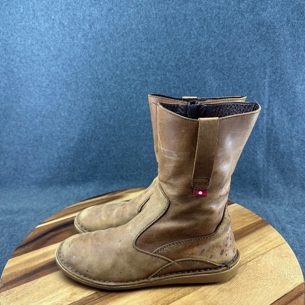 Oliberte Womens Sz 38 US 8 Tan Brown Leather Mid Calf Boots Side Zip Flat - Picture 6 of 13